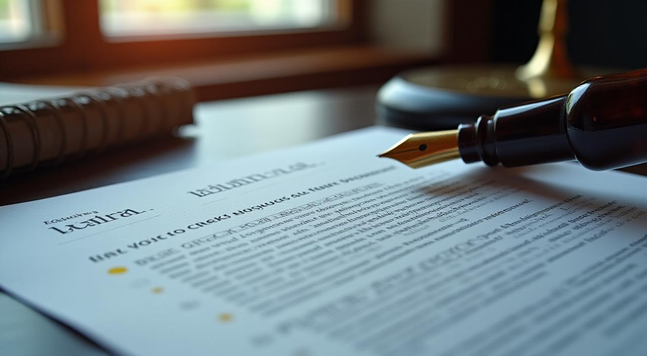 Close up of a legal document highlighting standard clauses in a professional setting